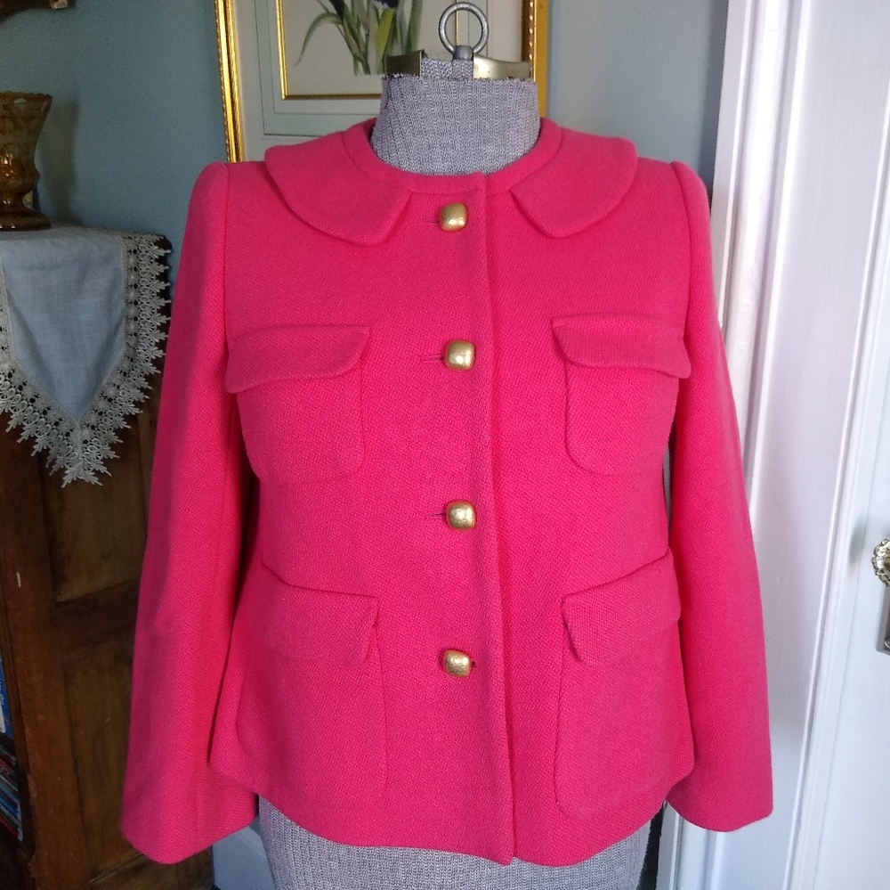 J. CREW Pink and Gold Square Buttons Blazer